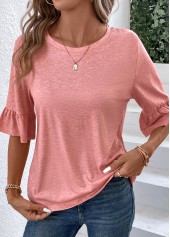 Pink Button Three Quarter Length Sleeve T Shirt | thumb picture 