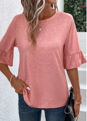 Pink Button Three Quarter Length Sleeve T Shirt | thumb picture 