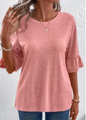 Pink Button Three Quarter Length Sleeve T Shirt | thumb picture 