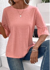 Pink Button Three Quarter Length Sleeve T Shirt | thumb picture 