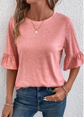 Pink Button Three Quarter Length Sleeve T Shirt | thumb picture 