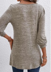 Light Camel Ruched Long Sleeve Square Neck T Shirt | thumb picture 