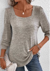 Light Camel Ruched Long Sleeve Square Neck T Shirt | thumb picture 