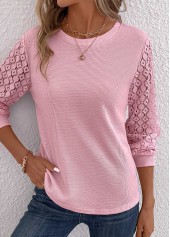 Pink Lace Long Sleeve Round Neck T Shirt | thumb picture 