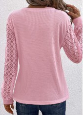 Pink Lace Long Sleeve Round Neck T Shirt | thumb picture 