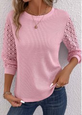 Pink Lace Long Sleeve Round Neck T Shirt | thumb picture 