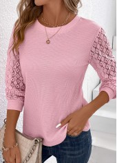 Pink Lace Long Sleeve Round Neck T Shirt | thumb picture 