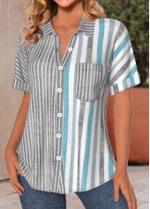 Plus Size Light Grey Button Striped Blouse | thumb picture 