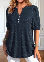 Plus Size Navy Button Short Sleeve Blouse | thumb picture 