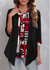 Black Fake 2in1 Geometric Print Blouse | thumb picture 