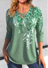 Green Criss Cross Plants Print T Shirt