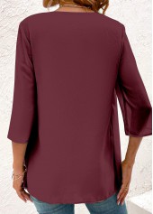 Deep Red Fake 2in1 Plaid Blouse