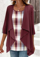 Deep Red Fake 2in1 Plaid Blouse