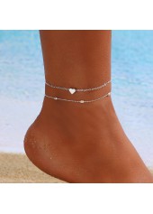 Heart Layered Design Silvery White Anklet