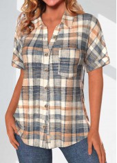 Multi Color Button Plaid Short Sleeve Blouse | thumb picture 