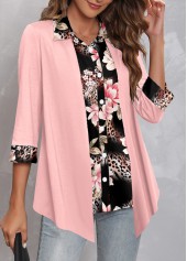 Light Pink Fake 2in1 Floral Print Blouse