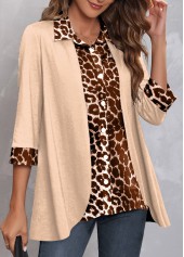 Light Camel Fake 2in1 Leopard Blouse