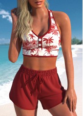 Deep Red Criss Cross High Waisted Bikini Set