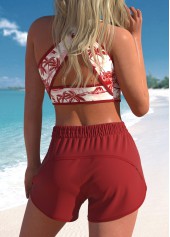 Deep Red Criss Cross High Waisted Bikini Set | thumb picture 