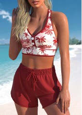 Deep Red Criss Cross High Waisted Bikini Set | thumb picture 