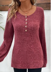 Dark Reddish Purple Button Long Sleeve T Shirt | thumb picture 