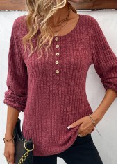 Dark Reddish Purple Button Long Sleeve T Shirt | thumb picture 