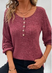 Dark Reddish Purple Button Long Sleeve T Shirt | thumb picture 