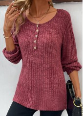 Dark Reddish Purple Button Long Sleeve T Shirt | thumb picture 