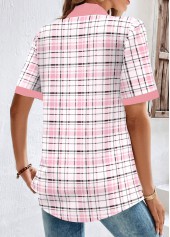 Light Pink Button Plaid Short Sleeve Blouse | thumb picture 