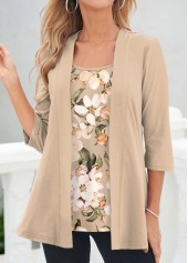 Light Coffee Floral Print Fake Two Piece Twinset
