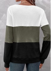 Olive Green Patchwork Long Sleeve V Neck Sweatshirt | thumb picture 