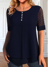 Navy Fake 2in1 Short Sleeve Round Neck Blouse