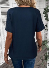 Navy Button Striped Short Sleeve T Shirt
