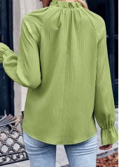 Avocado Green Ruched Long Sleeve Stand Collar Blouse | thumb picture 