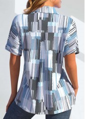Light Blue Pocket Geometric Print Short Sleeve Blouse | thumb picture 