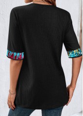 Black Short Sleeve Square Neck Fake Two Piece Twinset | thumb picture 