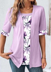 Light Purple Plus Size Fake Two Piece Twinset