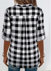 Black Button Plaid Three Quarter Length Sleeve Blouse | thumb picture 