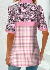 Light Pink Patchwork Plaid Short Sleeve Blouse | thumb picture 