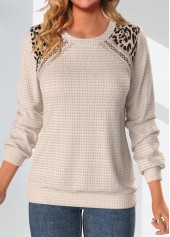 Light Camel Patchwork Leopard Long Sleeve Sweatshirt