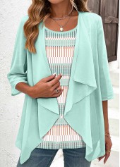 Plus Size Mint Green Fake 2in1 Blouse