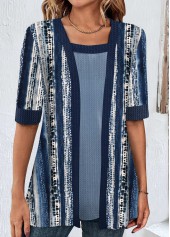 Navy Fake 2in1 Geometric Print T Shirt | thumb picture 