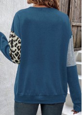 Dusty Blue Patchwork Leopard Long Sleeve Sweatshirt | thumb picture 