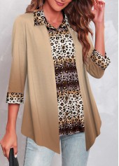 Light Camel Fake 2in1 Leopard Blouse