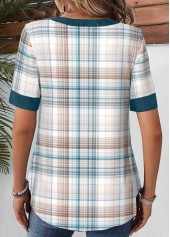 Multi Color Lace Up Plaid Short Sleeve Blouse | thumb picture 