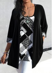 Black Two Piece Geometric Print Cardigan  and Tank Top