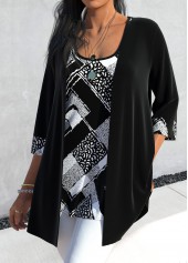 Black Two Piece Geometric Print Cardigan  and Tank Top | thumb picture 