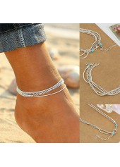 Silver Alloy Layered Design Chain Anklet