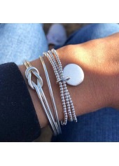 Silver Round Beads Detail Twist Bracelet Set
