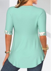 Mint Green Patchwork Floral Print Fake Two Piece Twinset | thumb picture 